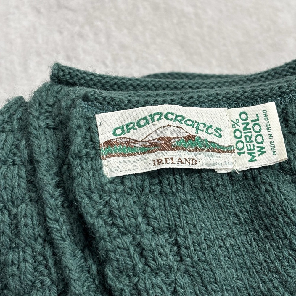 Aran Crafts Ireland 100% Merino Wool Green Cable Knit Throw Blanket 48x65